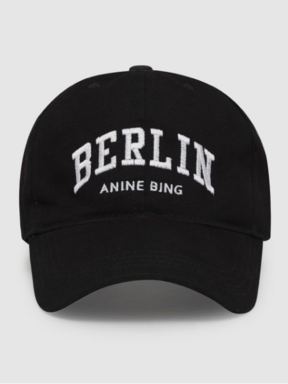 Anine Bing Black 'Berlin' Baseball Cap with White Embroidery